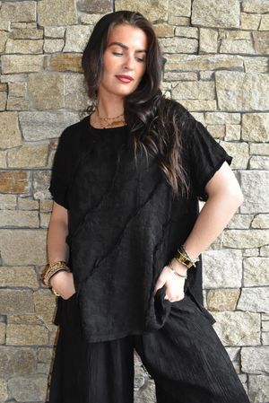 Lalli Damask Asymmetric Panel Top Black